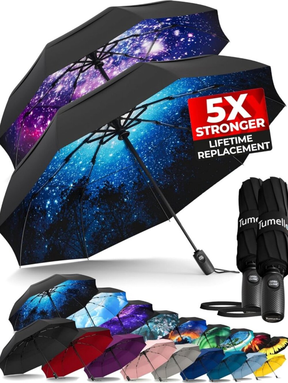 Compact Windproof Travel Umbrella - 100MPH Tested, Light & Portable, One-Handed